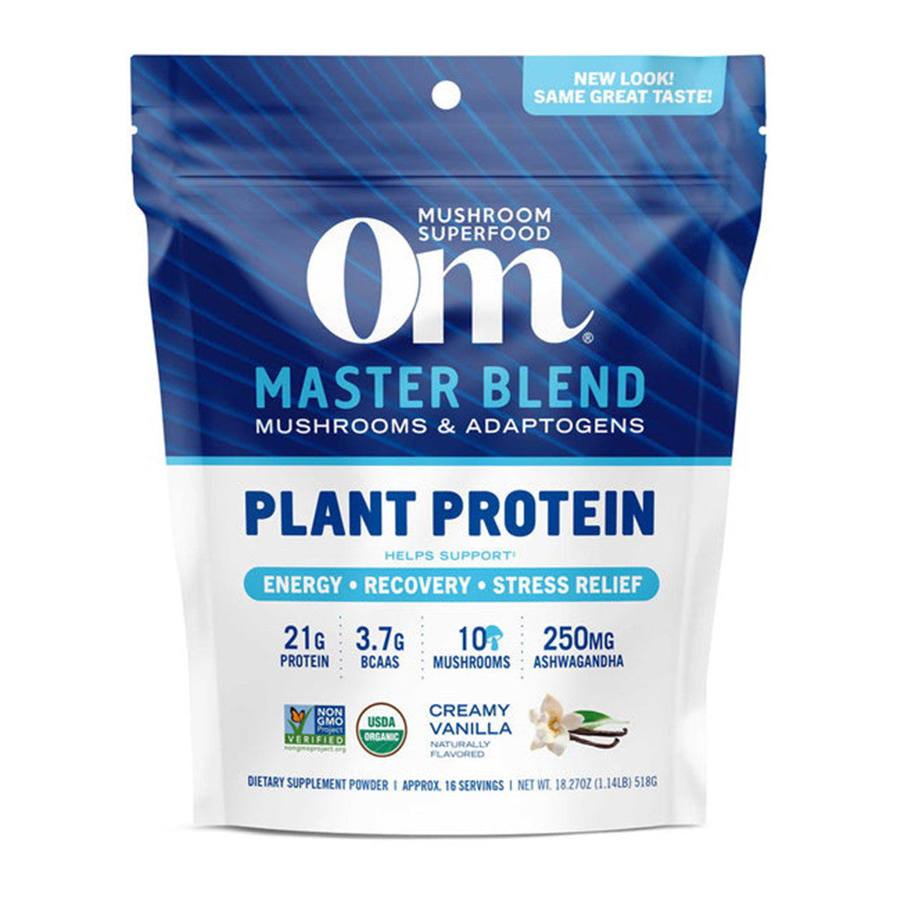 Om Mushroom Superfood Master Blend Plant Based Protein Powder, Creamy Vanilla, 18.27 Oz
